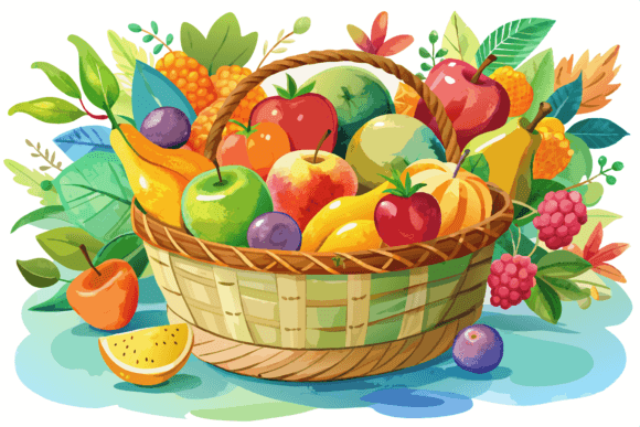 Download Watercolor Healthy Food Fruit Basket - Premium Resources