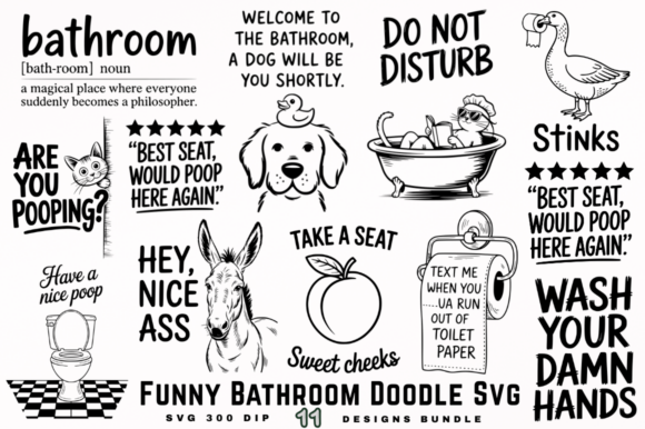 Download Funny Bathroom Doodle SVG Designs Bundle - Funny Collection